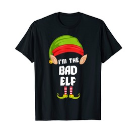 Funny Bad Elf Matching Family Group PJ Christmas T-Shirt, black