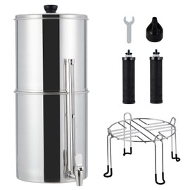 Garvee 2.25G Gravity-fed Water Filter System, Stainless Steel Countertop Filter System with 2 Filters and Stand, Reduce 99% Chlorine, for Home, Camping, RV, Fishing