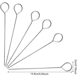 KOMUNJ Pack of 20 Stainless Steel Kebab Skewers, Roller Needles, Meat Needles, Metal Skewers, Cocktail Skewers for Trussing Turkey and Poultry, 15 cm