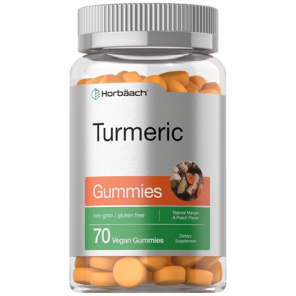 Turmeric Gummies | 70 Count | Mango & Peach Flavor | Turmeric Curcumin with Ginger | Vegan Non-GMO & Gluten Free Supplement | by Horbaach