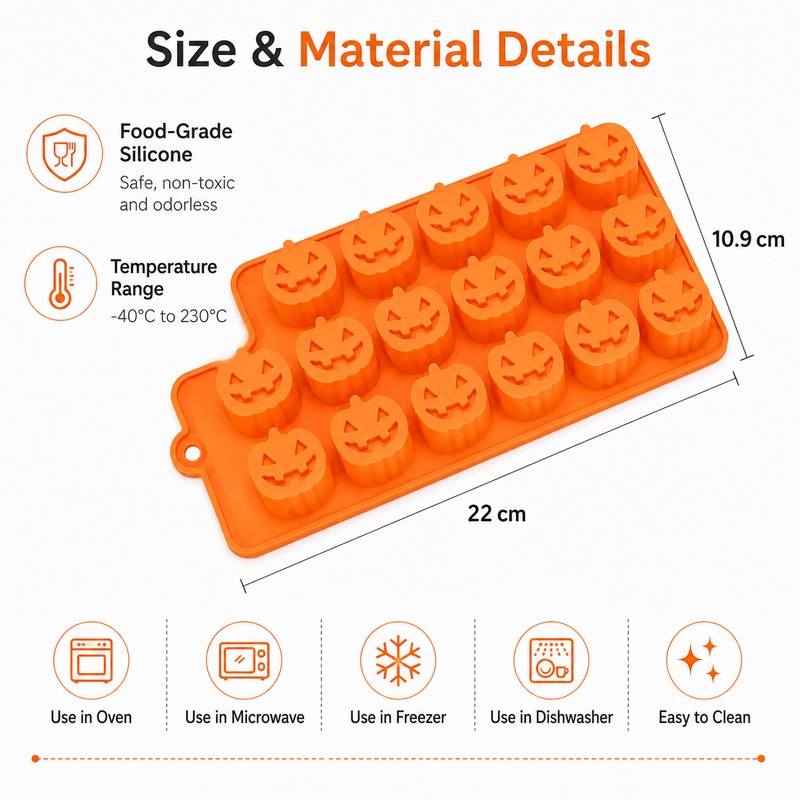 Halloween Pumpkin Silicone Molds for Baking – 2-Pack 18-Cavity Candy