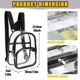 TYXHXTF Klarer Rucksack, Mini Transparent Wasserdichte Schulrucksack, Durchsichtiger Handtasche Unisex, Schultasche für Arbeit Konzert Sport Reisen (Schwarz)