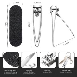 Juego de 120 cortaúñas de acero inoxidable y lima de uñas gruesas, cortaúñas de madera negra, tablero de esmeril de doble cara para manicura y pedicura