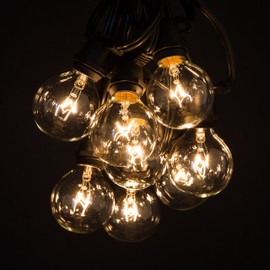 25 Foot C9 Commercial Exterior Globe String Lights with 20 G50 2 Inch Clear Bulbs (Black Wire) for Weatherproof Heavy Duty Vintage Outside Lighting