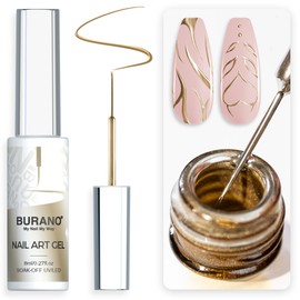 BURANO Gold Metallic Gel Nail Polish Liner Nail Art Polish, 3D Painted Mirror Chrome Painted Gel Nail Design Polish 1 Bottle, Build in Thin Nail Brush Chrome Gel Nail Polish Curing Required 8ml (LX33)