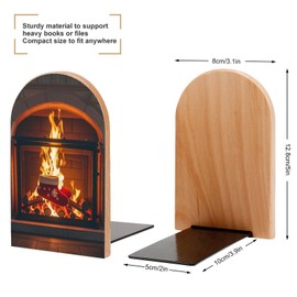 The Firelight Reflects Christmas Wood Bookends Non-Slip Bookends with Metal Bases Desktop Book Stand Holders Decorative Book Stoppers Wooden Book Ends for Office Files Magazine