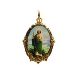 San Judas Tadeo Medal (Gold-tone) Frame-shapped Medalla De San Judas Tadeo Desperate Causes Prayer