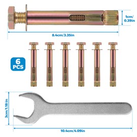 6 Pcs Expansion Screw Bolts, M10 x 12 x 80 mm Hex Bolt Sleeve Anchor Bolts, Heavy Duty Concrete Masonry Brick Wall Fixings Plugs Screws