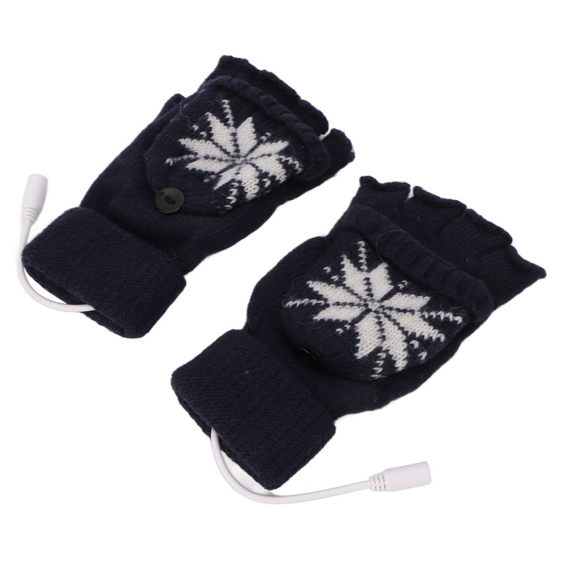 USB Heating Gloves Full Half Fingerless Knitting Double Side Warm
