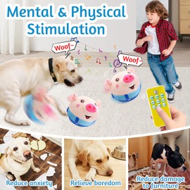 TOGETDREAM Active Moving Pet Plush Toy, Interactive Dog Toys with Remote Control Sound Bouncing Piggy Dog Toy Electronic Moving Dog Toy Washable Plush Dog Toy Shake Bounce Boredom Toys for Pets Cats