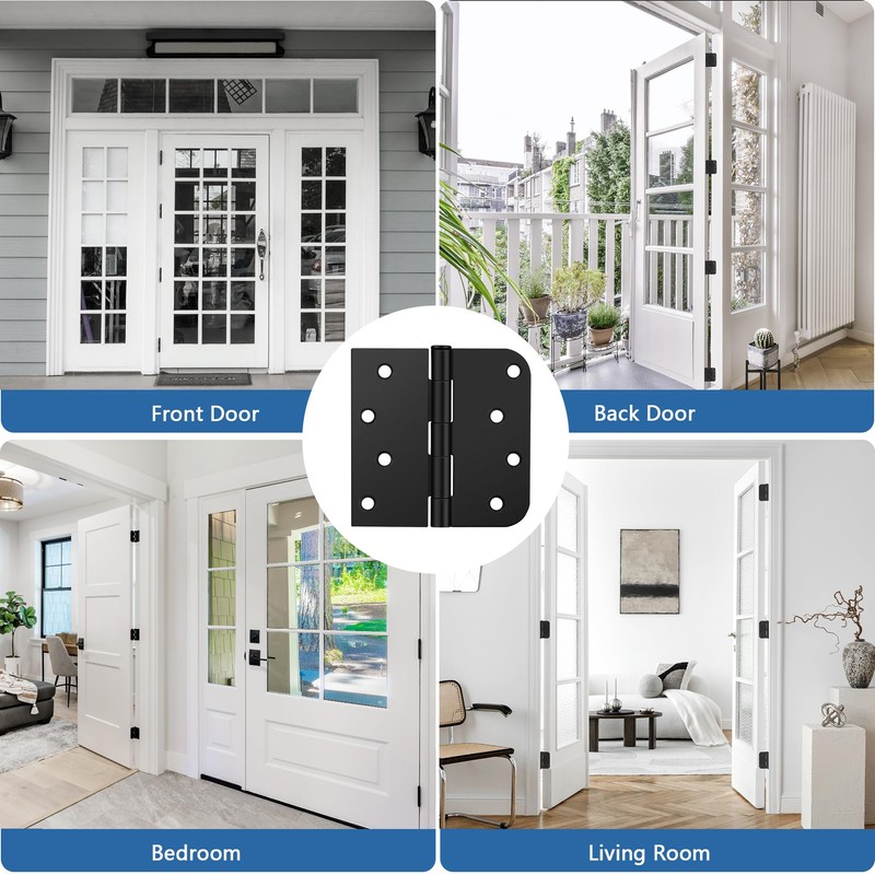 3 Pack Matte Black Door Hinges 4 Inch, Exterior Door