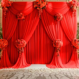 10ft x 15ft Red Wrinkle Free Backdrop Curtains for Wedding Party Backdrops Curtain Drapes Fabric Decorations Photo Back Drop Cloth for Baby Shower Photography Stage Reception
