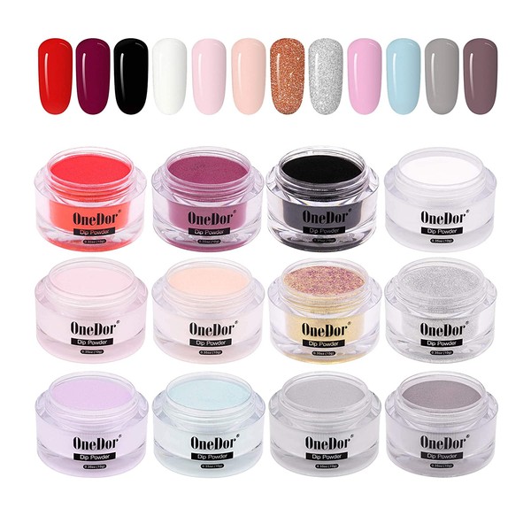 OneDor Nail Dip Dipping Powder – Acrylic Color Pigment Powders Pro Collection System, (12 Colors Set-10g)