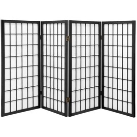Oriental Furniture 3 ft. Tall Window Pane Shoji Screen - Black - 4 Panels