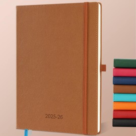 IN-LUXPRO 2025-2026 Academic Diary A4 Week to View (29x21.7 cm) Hardback 18 Months (Jul'25 - Dec'26) Weekly & Monthly Planner with Month Tabs & Pocket,Expenses/Note Pages,PU Leather(Brown)