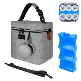 Fxady Breastmilk Cooler Bag with Ice Pack, Insulated Baby Bottle Tote Bag for 6 Bottles Up to 9 oz, Clip-On Pouch for Baby Essentials, Leakproof, Waterproof, Shoulder Strap for Nursing Moms, Grey