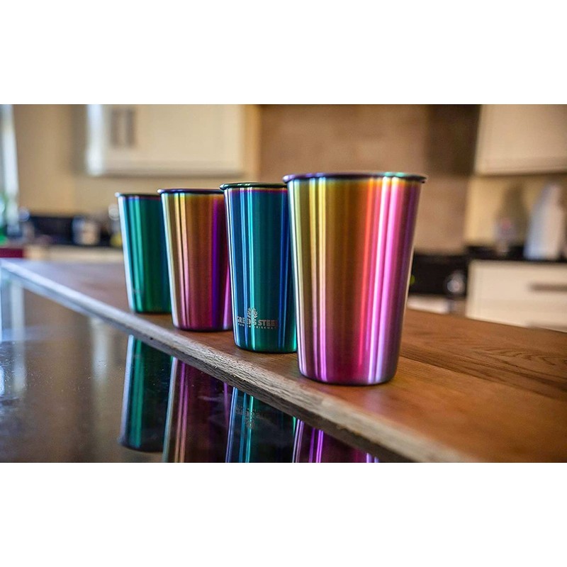 10oz Rainbow Stainless Steel Tumbler - Reusable Metal Drinking Glasses