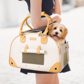 Johomviin Dog Carrier, Cat Carrier, Pet Carrier, Foldable Premium PU Leather Dog Purse, Portable Tote Bag Carrier for Small to Medium Cats and Small Dogs（Creamy White -Small）
