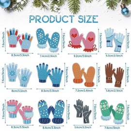 clothmile 12Pcs Christmas Gloves Diamond Art Keychains Kit Christmas Gloves Diamond Keychains 5d DIY Holiday Gloves Diamond Art Keychain Rhinestone Kit for Xmas Beginners