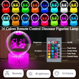 Fanrui Dinosaur Lamp | 3.15” Dinosaur Figurine Crystal Sphere | 16 Colors Change Table Lamp | Dinosaur Dimmable Remote Control Night Light | Dinosaur Paperweight | Xmas Gifts for Boys Women Men Kids