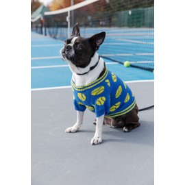 Brass Monkey Tennis Balls – Dog Sweater Vintage Collegiate Inspired Knit Outfit for Dogs