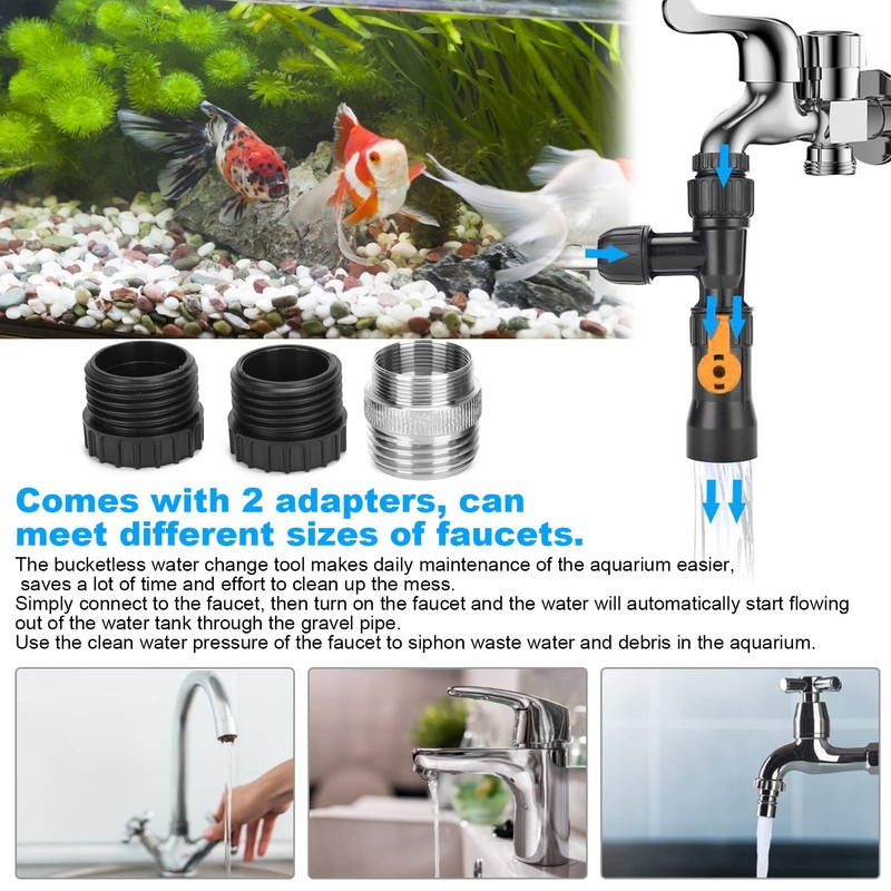 Bucketless Water Changer Aquarium FishWater Changer with 2 Faucet Adapters