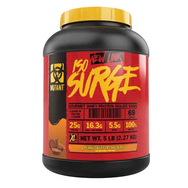 Mutant ISO Surge Whey Protein Isolate Powder Acts Fast to Help Recover, Build Muscle, Bulk and Strength, 5 lb (Peanut Butter Chocolate)