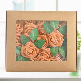 homEdge Artificial Rose, 25pcs Foam Artificial Flowers with Stem for Home Decorations, Wedding Bouquets, Party, Certerpieces, Anniversaries-Orange