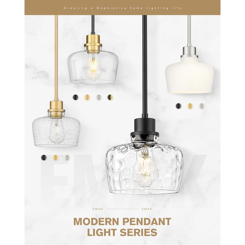 Emak 8 Inch Pendant Lights Kitchen Island, Black Pendant Light