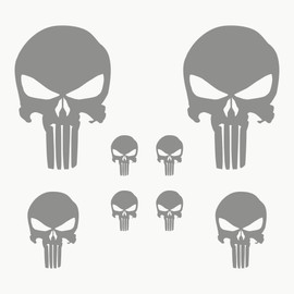 Autodomy Pack of 8 Units Melted Skull Stickers | Sticker Punisher Vinyl Waterproof and UV Resistant | Skull Sticker External for Car, Helmet and Motorbike (Silver)