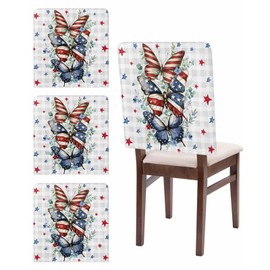 4th of July Chair Covers Set of 4 Red Blue Stars Butterfly Chair Slipcover Protector Stretch Chair Covers Eucalyptus Leaves Plaid Independence Day Chair Back Covers for Dining Chairs Kitchen Party