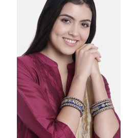 Aheli Silk Thread Blue White Fabric Stone Studded Kundan Chuda Bangle Set Gift for Women Size 2.8"