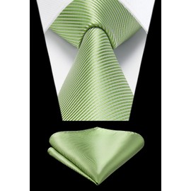 HISDERN Men's Tie Striped Wedding Tie & Pocket Square Set, Sage Green-2