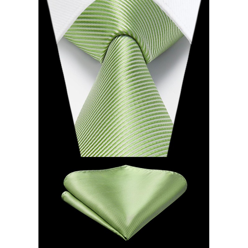 HISDERN Men's Tie Striped Wedding Tie & Pocket Square Set,