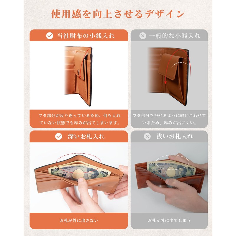 Men's Bi-fold Tochigi Leather Bi-fold Wallet, Genuine Leather, Foldable, Hidden
