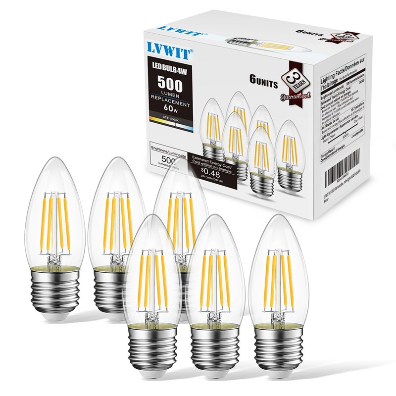 LVWIT B11 LED Filament Bulb E26 Candelabra Medium Base 5000K