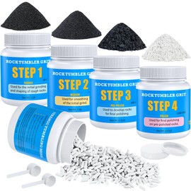 Rock Tumbler Polishing Grits and Ceramic Tumbling Media Kit | Essential for Polishing, 4 Steps Rock Tumbling Refill Media, Polish up to 25 lbs of Rocks, Work with Any Rock Tumblers, For More Tumbles