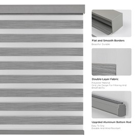 Joydeco Cordless Zebra Blinds (Pro), Dual Layer Light Control Zebra Blinds for Windows, Light-Proof Aluminum Cover, Free-Stop Roller Shades for Home & Office (Gray,34" W x 75" H)