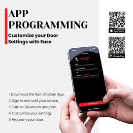 RUN-CHICKEN Door (Onyx) Automatic Chicken Coop Door, Programmable with App, Battery Operated, Evening and Morning Delay, Aluminum Door, Electric Chicken Run Door, Model T50 BT