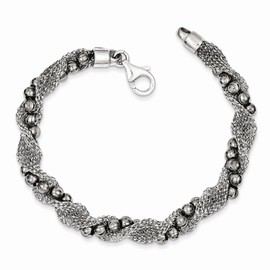 925 Sterling Silver and Ruthenium-plated Bead and Mesh Unique Bracelet - with Secure Lobster Lock Clasp 7.25"