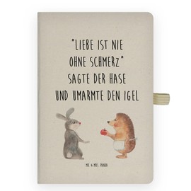 Mr. & Mrs. Panda DIN A4 Cotton Notebook "Liebe ist nie ohne Schmerz Liebe ist nie ohne Schmerz - Geschenk, Liebeskummer Gift, Funny Sayings, Heartache, Good Mood,