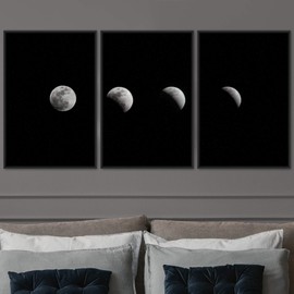 SIGNWIN 3 Piece Framed Canvas Wall Art Moon Phase Canvas Prints Home Artwork Decoration for Living Room,Bedroom - 16"x24"x3 Panels