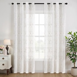 MIULEE Diamond Pattern Embroidered Sheer Curtains with Eyelets for Bedroom Living Room Modern Minimalist 2 Piece Curtain Set 140 x 160 cm Ash