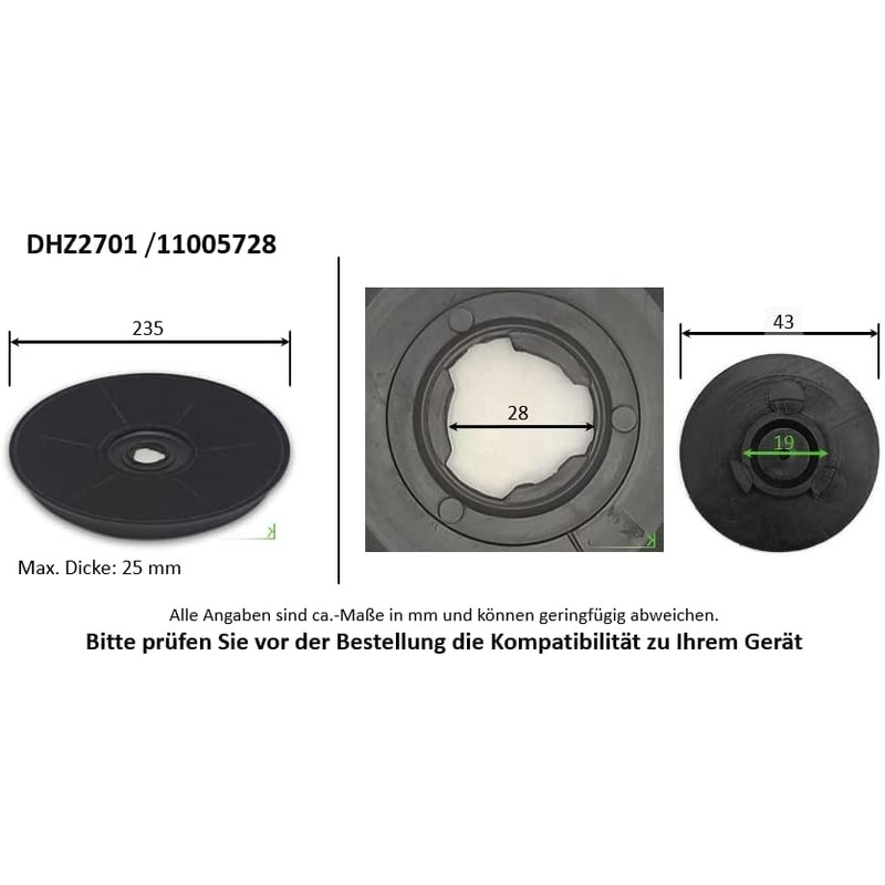 Bosch DHU665C, DHU654D, DHU654D Cooker Hood Activated Carbon Filter Round