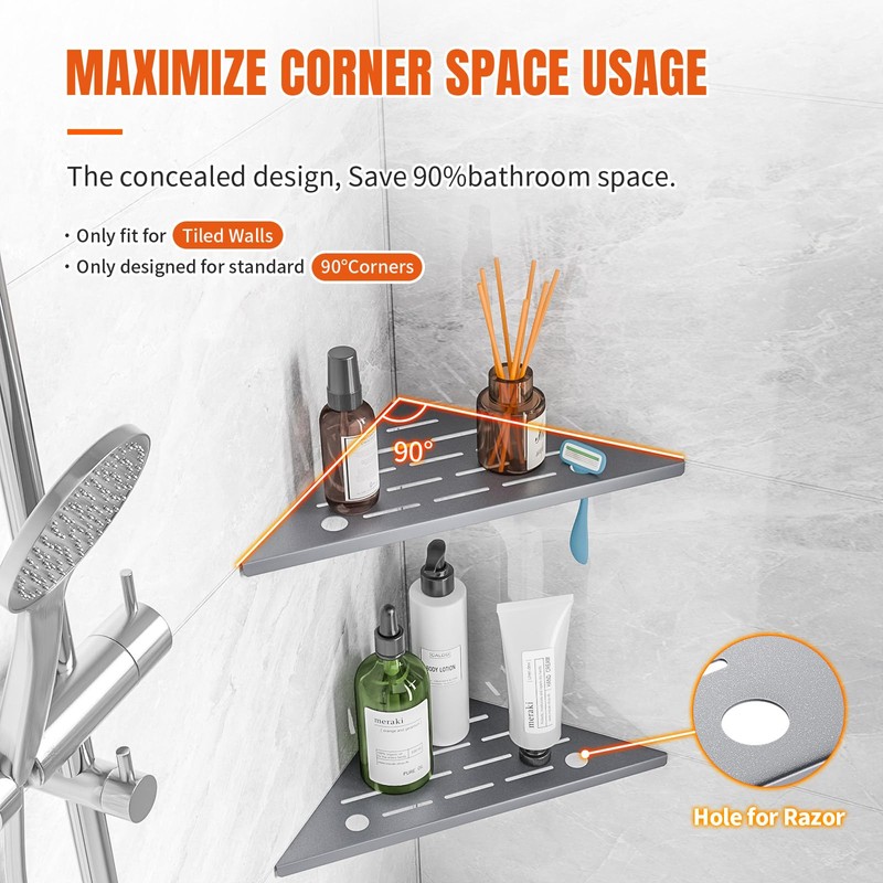HBXS Corner Shower Shelf 2-Pack, 10" Shower Organizer Shelves Rustproof
