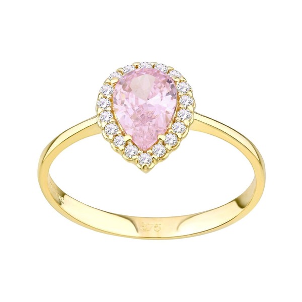 Old English Jewellers 9ct Yellow Gold Pink Sapphire Teardrop Cluster