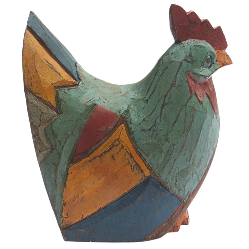 Wooden Hen / Chicken Hand Carved and Painted Rustic Style