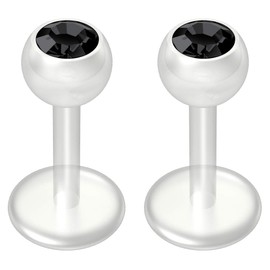 2pc 16g 1.2mm Jet Black Crystal Bioplast Labret Bar Flexible Lip Stud BioFlex Monroe Ring Jewellery 6mm