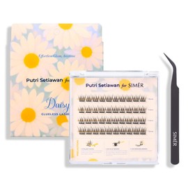 Self Adhesive Eyelashes Natural Wispy Clusters Press on Lash No Glue Needed Eyelash 10-12mm C Curl With Lash Tweezers Easy Apply on Lashes for Beginners (Daisy Style)