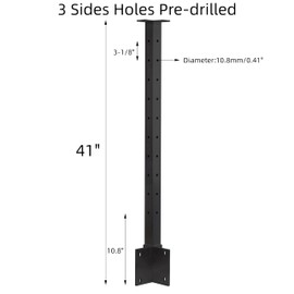 Senmit Cable Railing Corner Post Fascia Mount-Stainless Steel Square Weldless 36"x2"x2"-3 Sides Pre-drilled Side Mount Metal Post for Wood Deck, Black